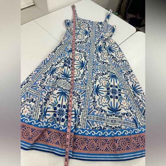 Avec Les Filles Blue Mediterranean Tile Sweetheart Midi Dress Coastal Resort 6 - Picture 7 of 13
